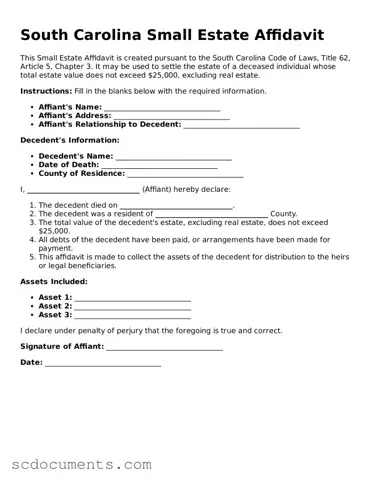 Legal South Carolina Small Estate Affidavit Form