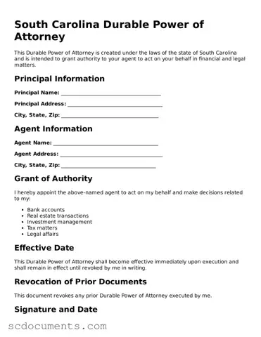 Legal South Carolina Durable Power of Attorney Form