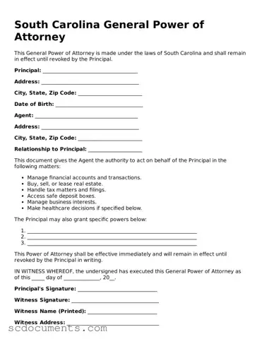 Legal South Carolina General Power of Attorney Form