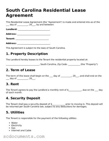Legal South Carolina Residential Lease Agreement Form