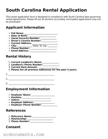 Legal South Carolina Rental Application Form