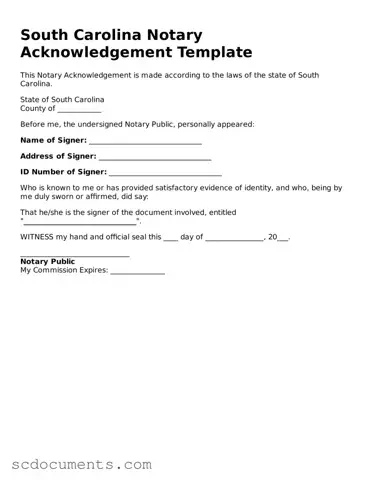 Legal South Carolina Notary Acknowledgement Form