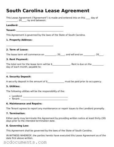 Legal South Carolina Lease Agreement Form