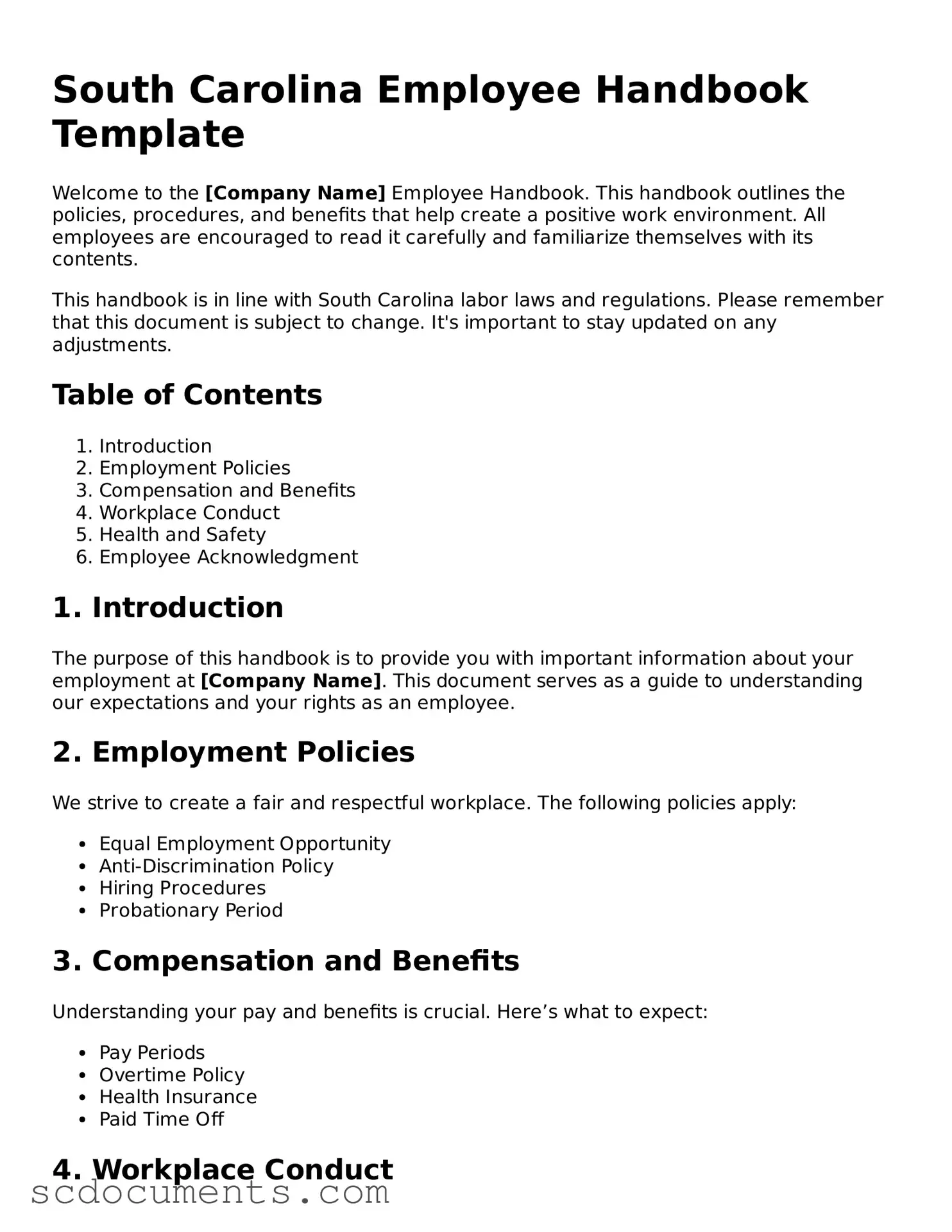 Legal South Carolina Employee Handbook Form