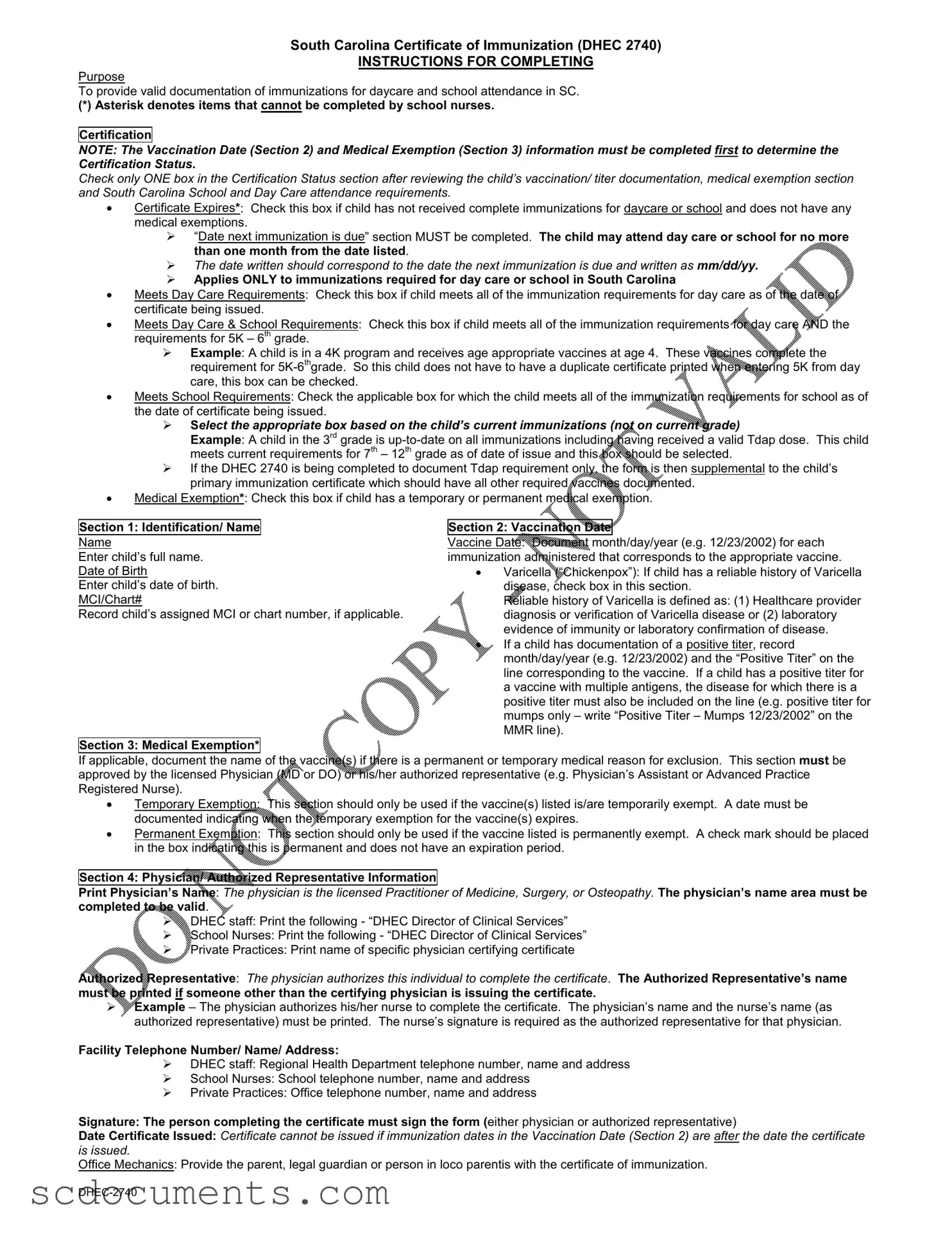 Blank South Carolina Immunization Certificate Template