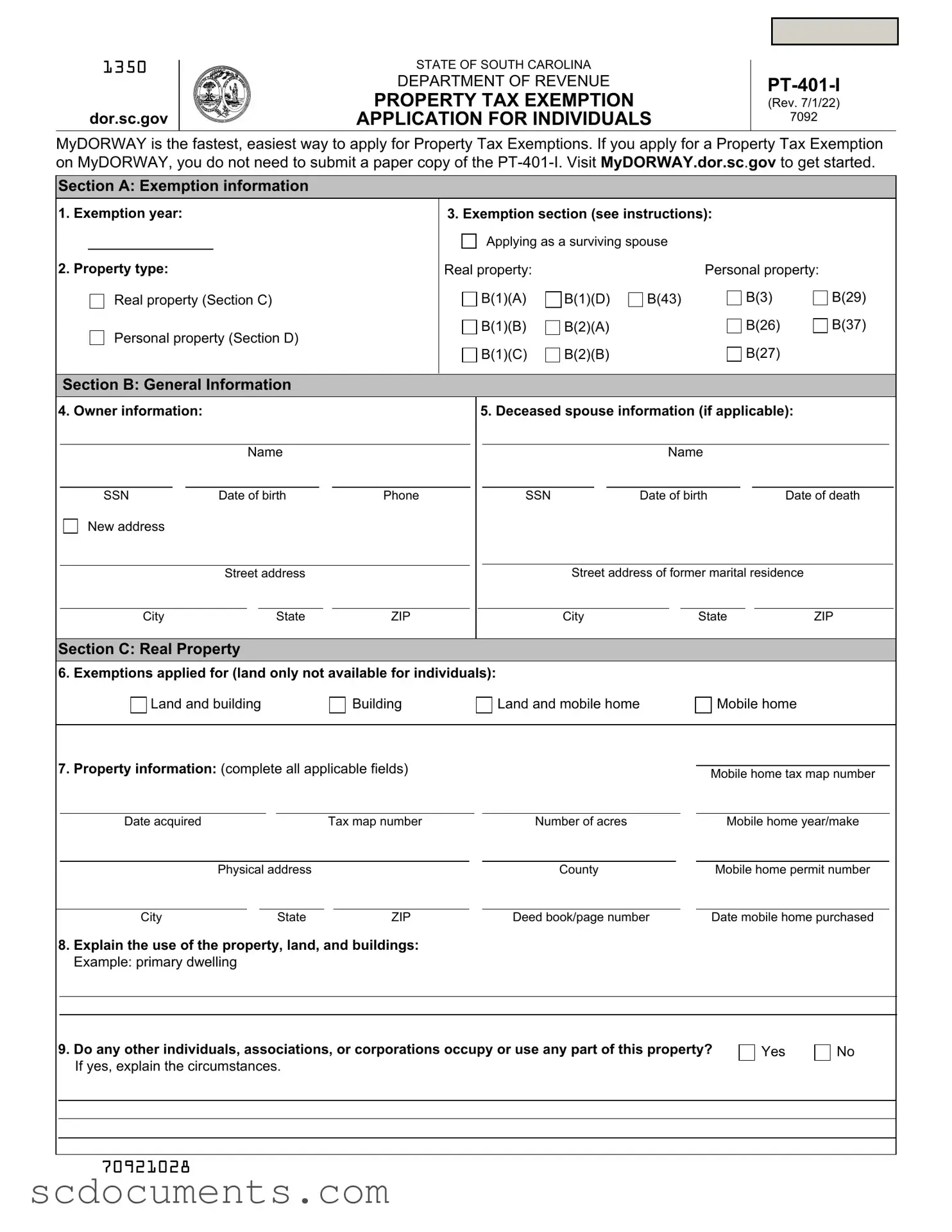 Blank South Carolina Pt 401 Template