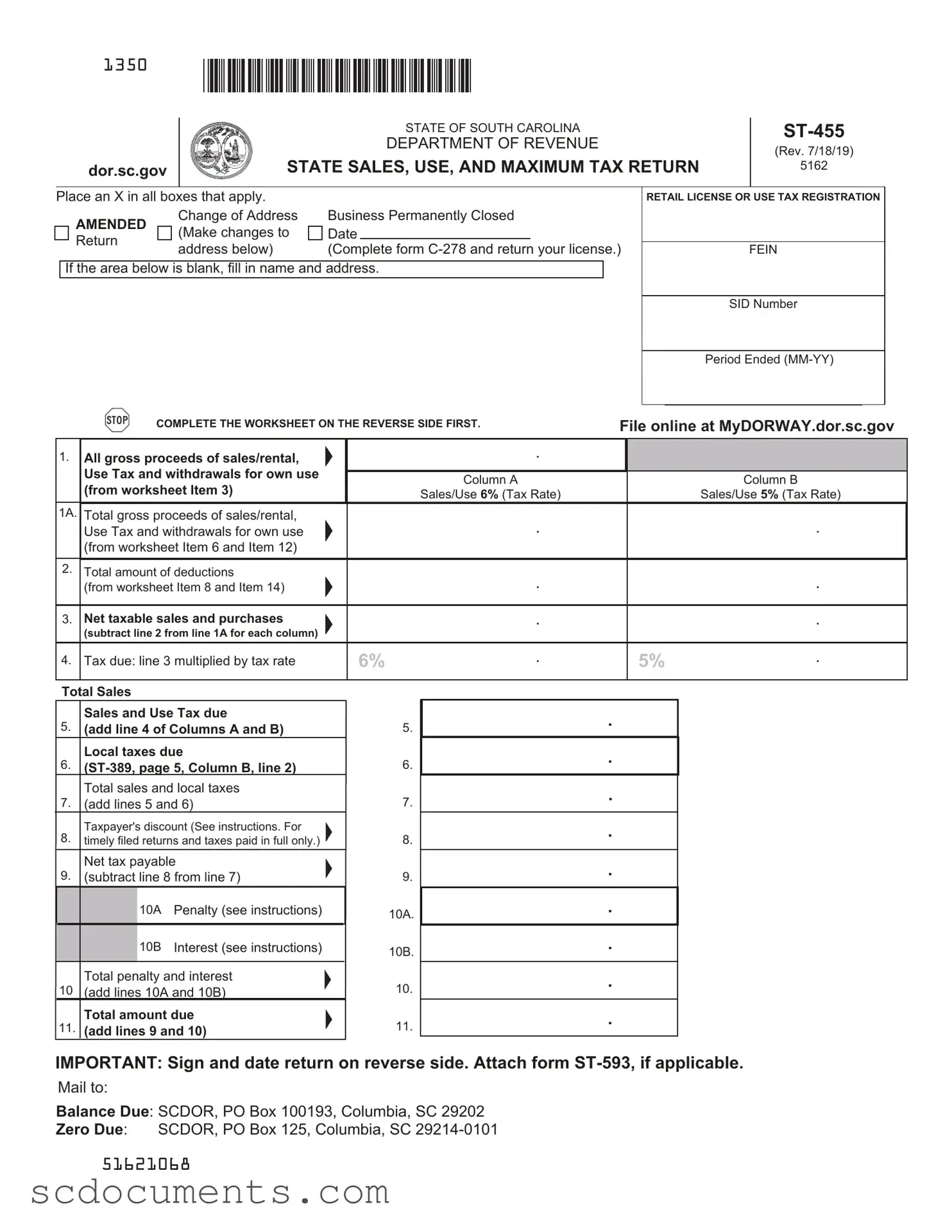 Blank State Of South Carolina St455 Template